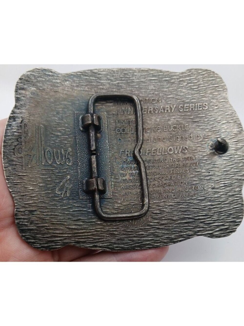Belt Buckle HESSTON NATIONAL FINALS RODEO 1985 3rd ED Fellows Display Item #D-7 - Picture 3 of 6